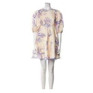 Zimmermann Graphic-Print  Pink Pearl Palm Toile Purple & Cream Puff-Sleeve Dress